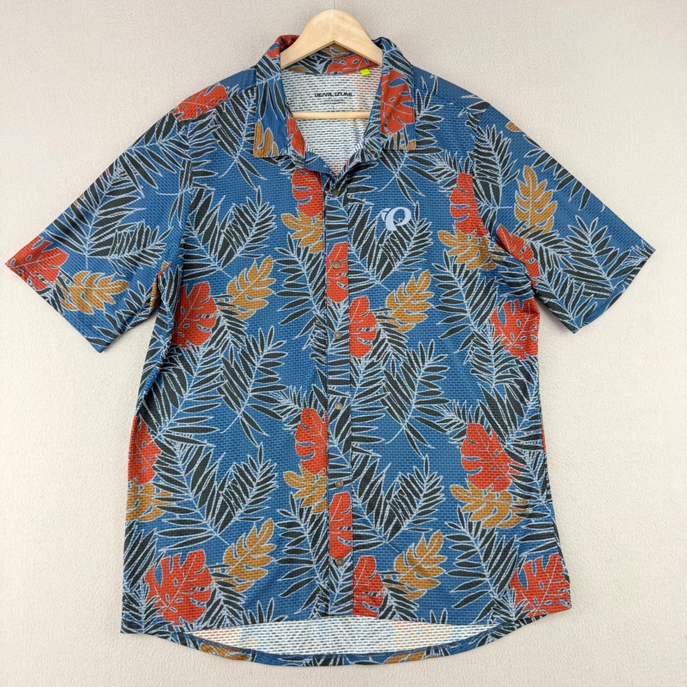 PEARL iZUMi Canyon Tech Snap Bike Jersey Shirt Mens Large Blue Stellar Palm MTB
